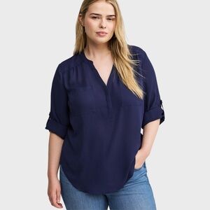 TORRID Harper Georgette Pullover 3/4 Sleeve Blouse - Navy